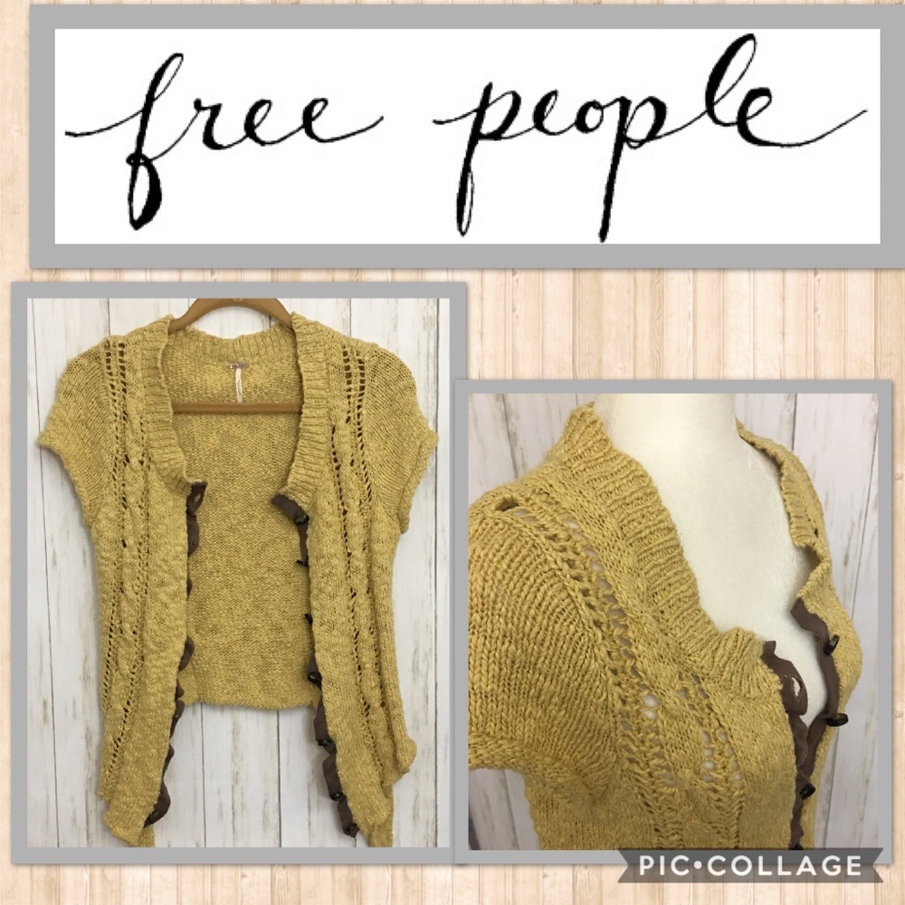 Free People Knit Crochet Button Down Cardigan Lg